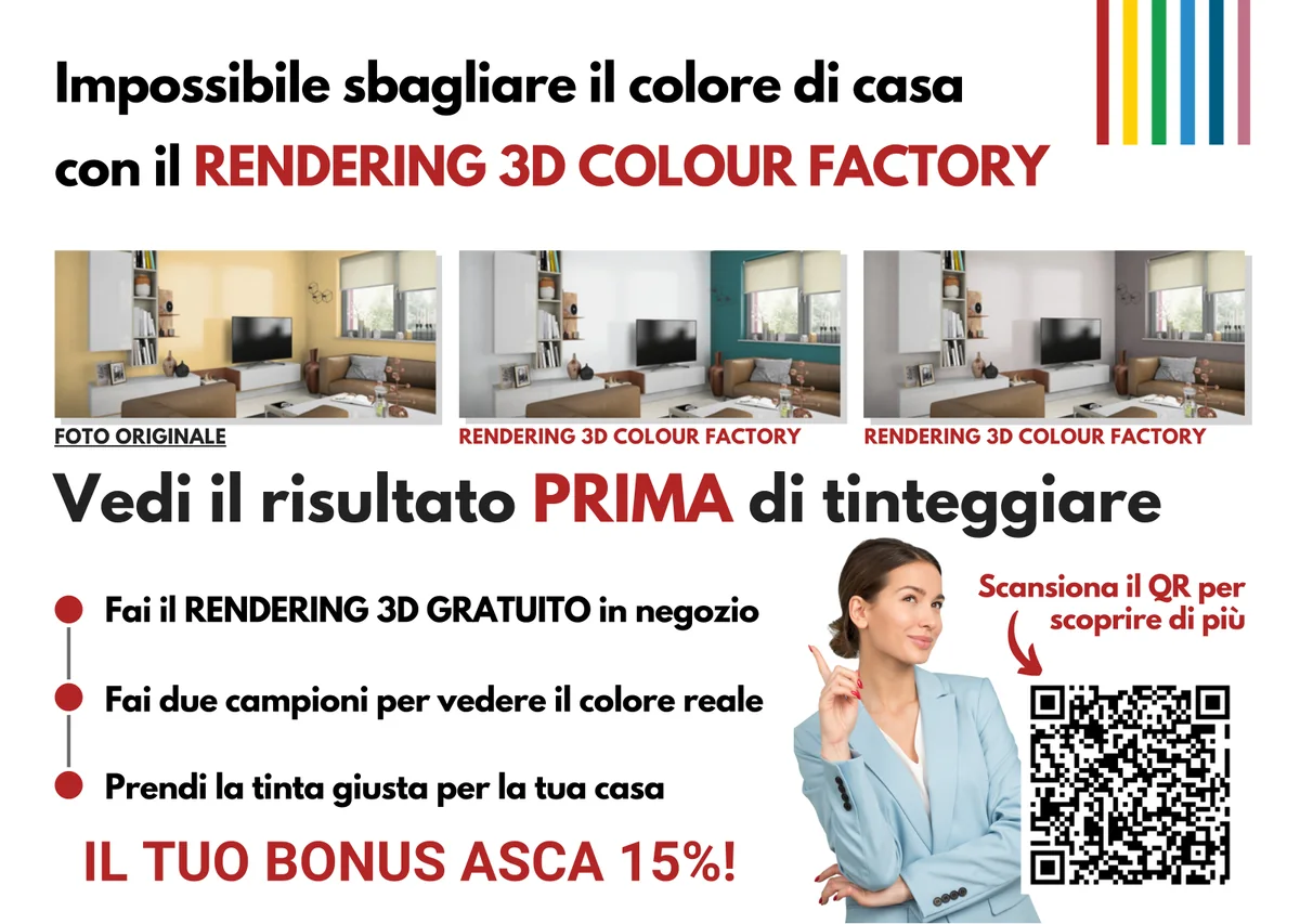 Cartolina Colour Factory per i tesserati ASCA, retro: rendering 3D gratuito