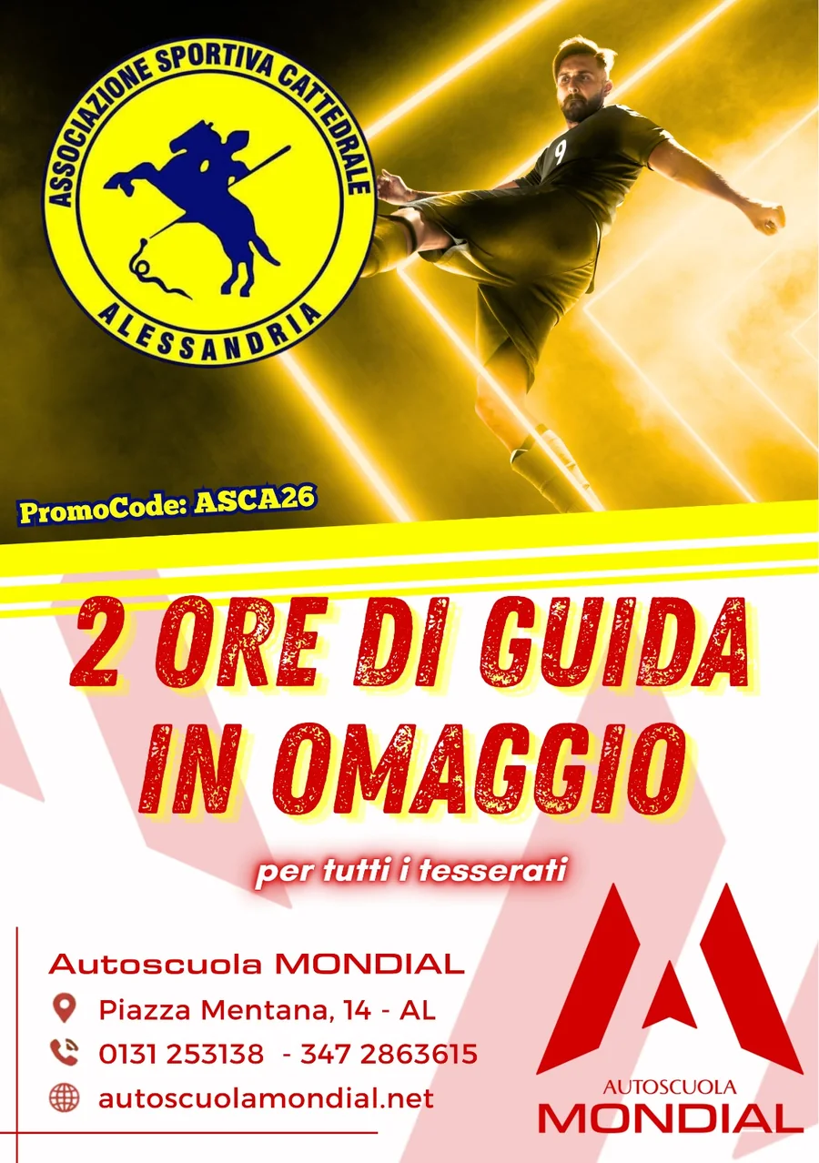 Volantino Autoscuola Mondial: 2 ore di guida in omaggio per i tesserati ASCA, codice ASCA26